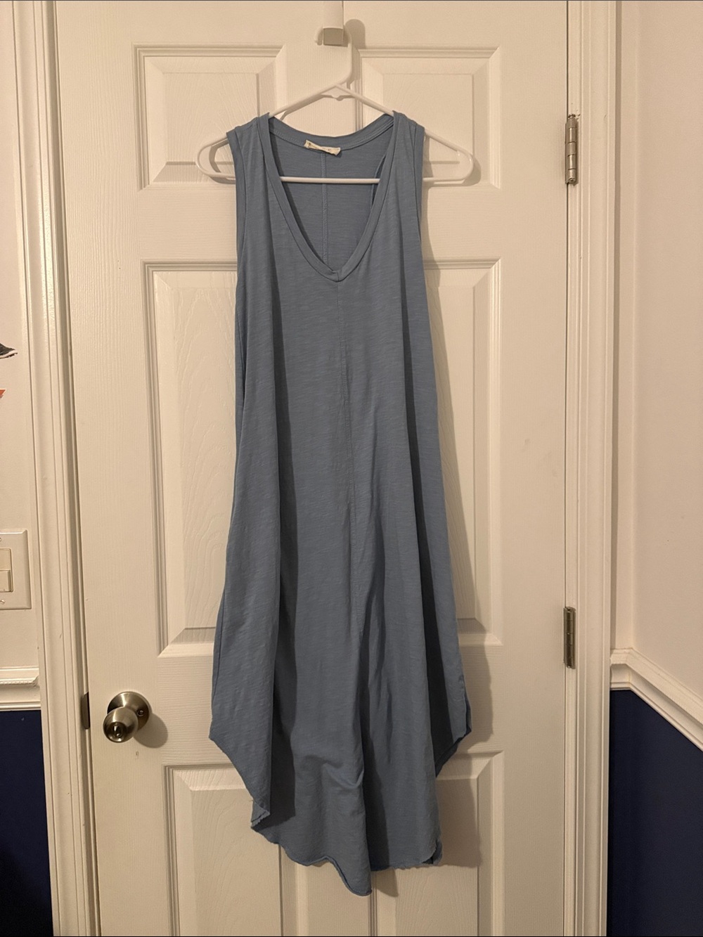 Sleeveless V-Neck Light Blue maxi dress with pockets 100% cotton